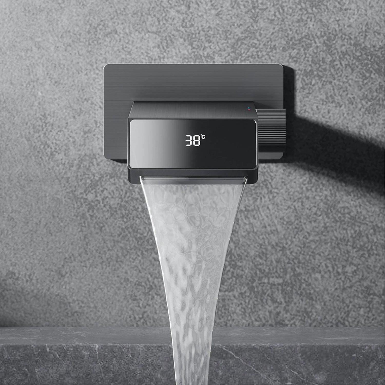 Luxury gun gray brass bathroom faucet LED digital display design, hot and cold water in wall type single handle basin faucet