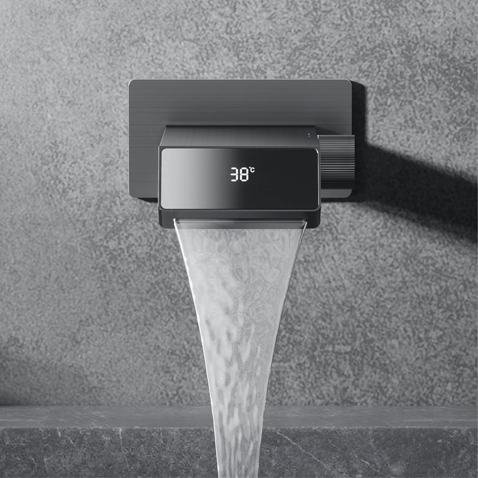 Luxury gun gray brass bathroom faucet LED digital display design, hot and cold water in wall type single handle basin faucet