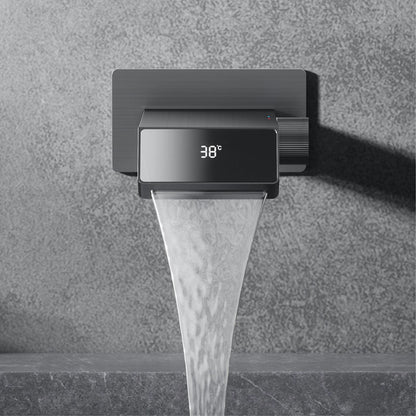 Luxury gun gray brass bathroom faucet LED digital display design, hot and cold water in wall type single handle basin faucet