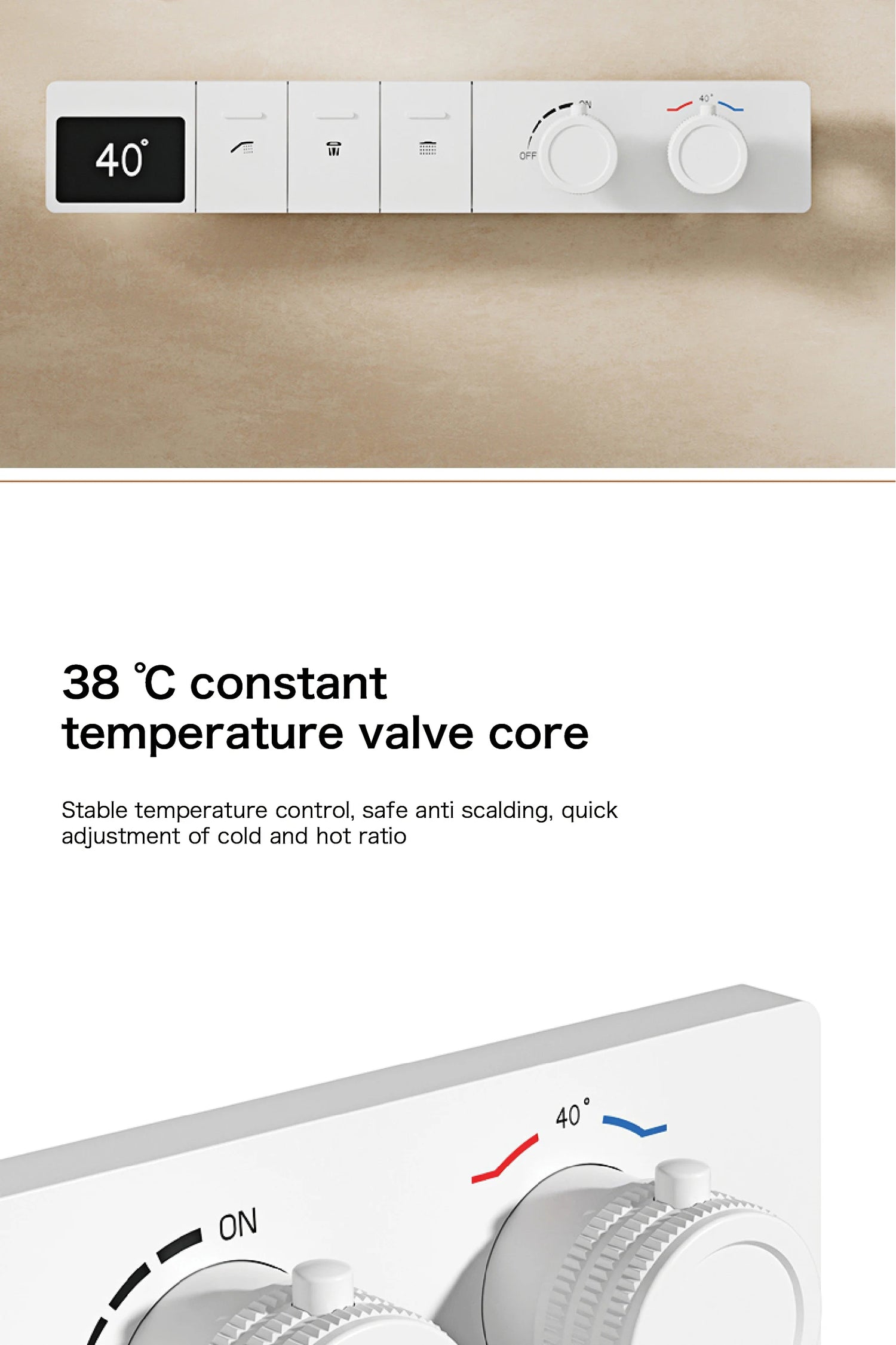 Intelligent digital display luxury white brass shower system with hidden design Dual control of hot &amp; cold Wall mounted faucet