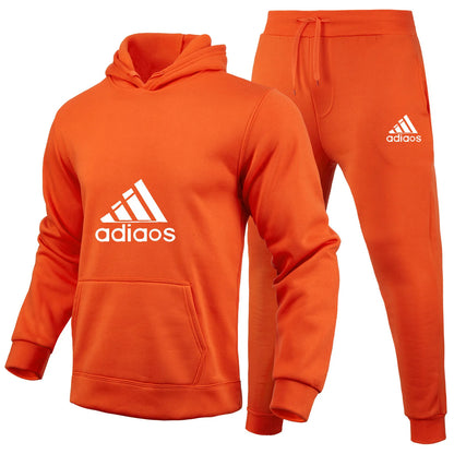 Stylish and trendy fitness jogging loose sportswear set of 2-piece pullover hoodie and long pants for men in autumn and winter
