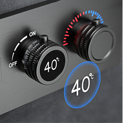 Luxury  black brass shower system wall-mounted LED digital display design Cold &amp; hot dual-control 4-function ceiling shower Tap