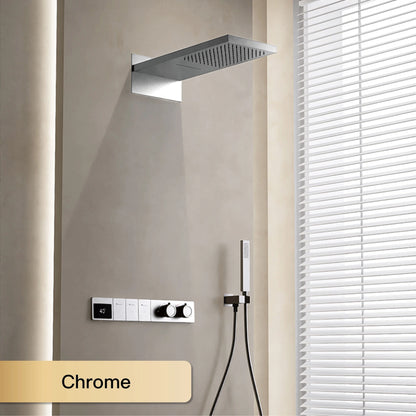 Intelligent digital display luxury white brass shower system with hidden design Dual control of hot &amp; cold Wall mounted faucet