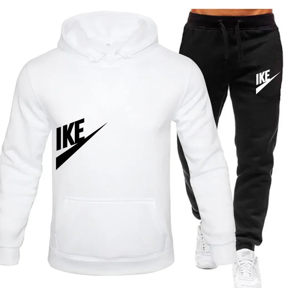 New hooded sports hoodie + 2 sets of sweatpants, fashion printed autumn and winter men&