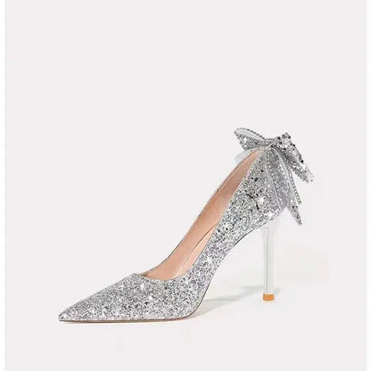 Silver Crystal Soft Leather High Heels Women&