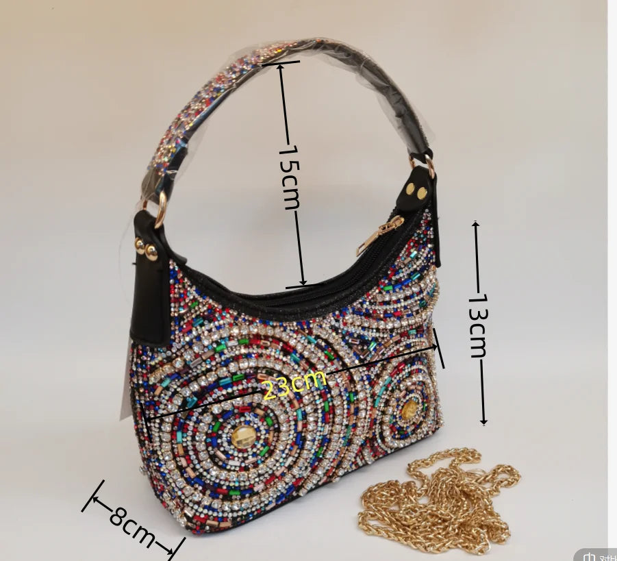 Hot Popular Women Rhinestone Evening Bag New Fashion Handbag Clutch Embellished Long Chain Bag Casual Bag F5-405-1