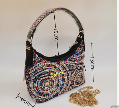 Hot Popular Women Rhinestone Evening Bag New Fashion Handbag Clutch Embellished Long Chain Bag Casual Bag F5-405-1