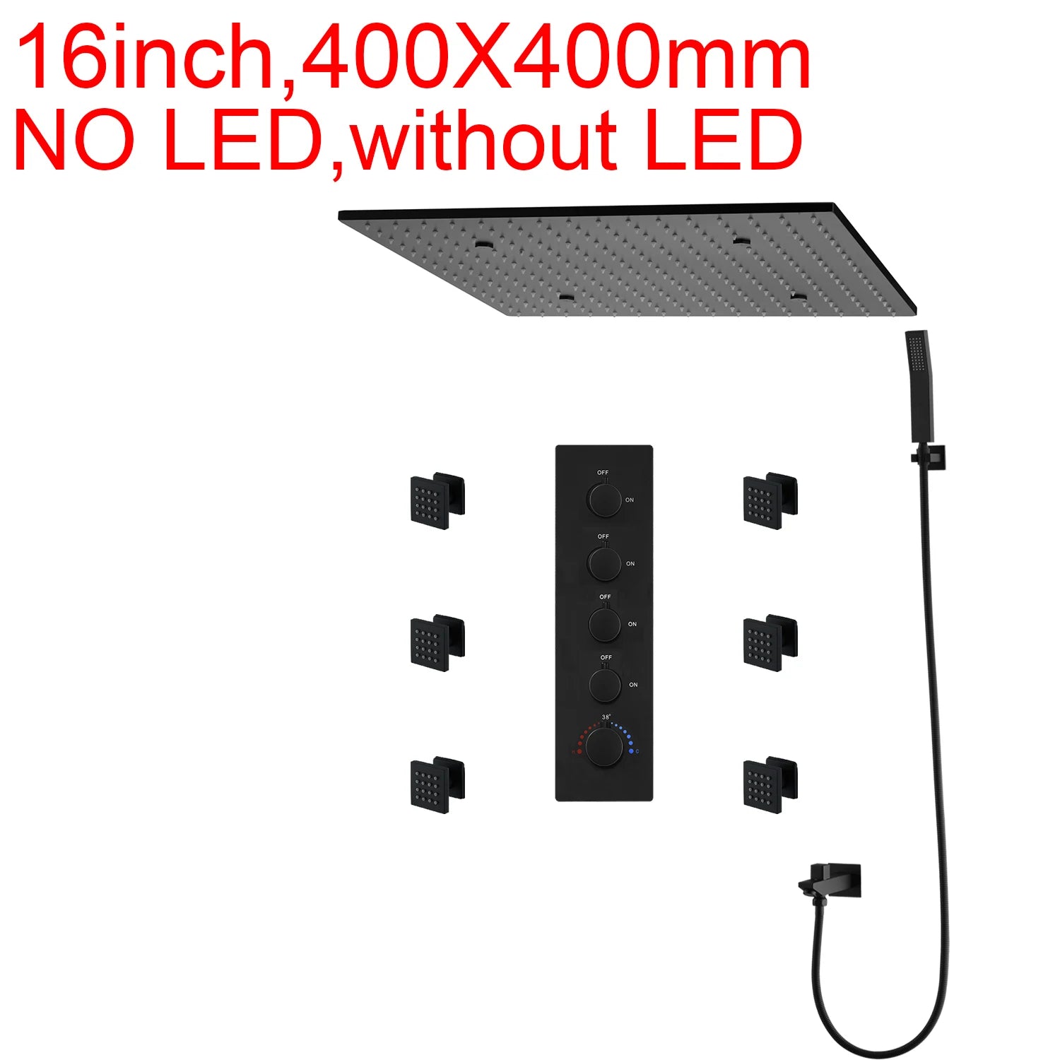 Luxury 16/20 Inch 400/500mm Rainfall Mist Spray LED Shower Head Set Constant Temperature Valve Mixer With Side Massage Jets