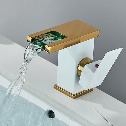 Luxury LED Black Basin Faucet Tall And Short Tap Bathroom Single Handle Cold and Hot Water Flow Produces Electricity