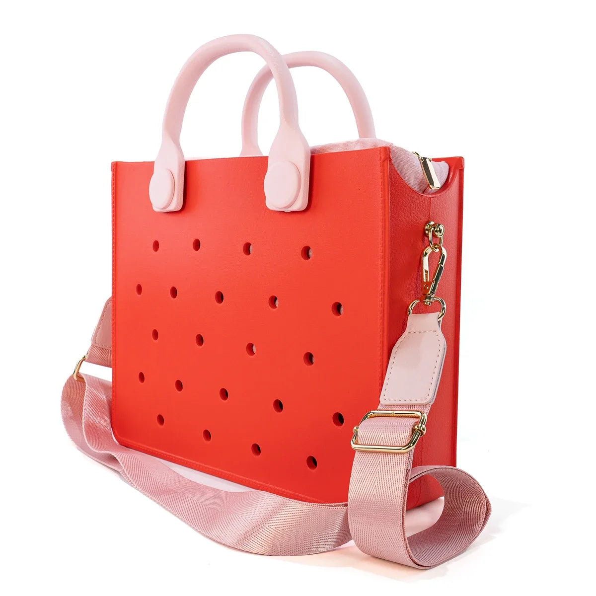 Beach Tote Travel Handbag Storage Fashion Storage EVA Large Leather Shoulder Bag for Women Casual Waterproof Bag Hole Fit Charms