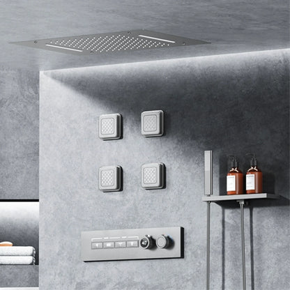 Luxury gun gray brass shower system with ceiling design Hidden LED digital display Dual control of Hot &amp; Cold  bathroom Faucet