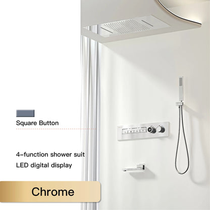 Luxury  black brass shower system wall-mounted LED digital display design Cold &amp; hot dual-control 4-function ceiling shower Tap