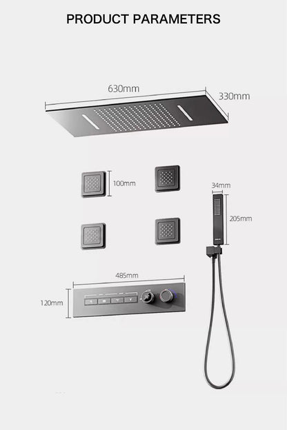 Luxury gun gray brass shower system with ceiling design Hidden LED digital display Dual control of Hot &amp; Cold  bathroom Faucet