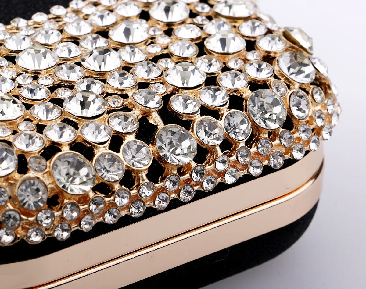 Hollow Out Fashion Women Evening Bags With Diamonds Shoulder Chain Handbags Wedding Bridal Female Purse Sequined Holder