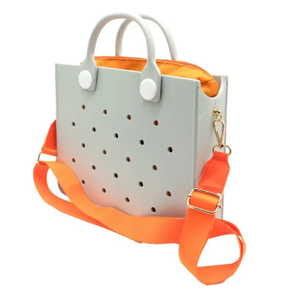 Beach Tote Travel Handbag Storage Fashion Storage EVA Large Leather Shoulder Bag for Women Casual Waterproof Bag Hole Fit Charms