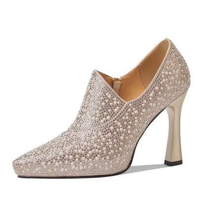 Rhinestone High Heels Shoes Sexy Pointed Toe High Heel Single Shoe Luxury Pearl Crystal Wedding Shoe Champagne Pumps Bride Shoes