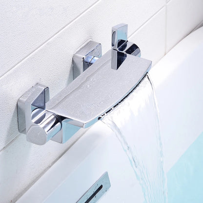 Black Bathroom Waterfall Tub Faucet Deck Mount Dual Handle Brass Bathtub Shower Faucet Mixer Tub Tap