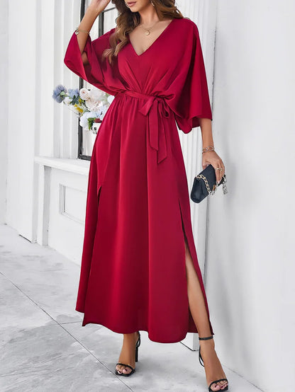 2025 Dress Women Female Clothing Fashion Elegant Evening Party Dresses High Waist V-Neck Loose Dresses