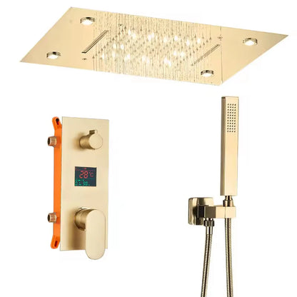 Black Thermostatic Bathroom Shower Faucet Set Remote LED Rainfall Head Faucets Crane 3 Way Concealed Embedded Hot Cold Mixer Tap