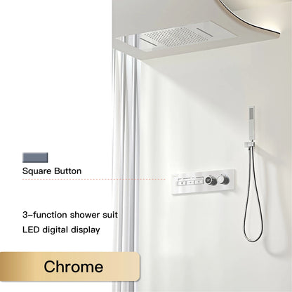 Luxury  black brass shower system wall-mounted LED digital display design Cold &amp; hot dual-control 4-function ceiling shower Tap