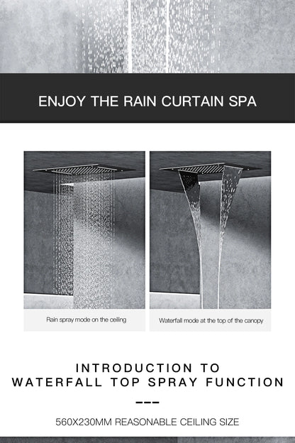 Luxury  black brass shower system wall-mounted LED digital display design Cold &amp; hot dual-control 4-function ceiling shower Tap