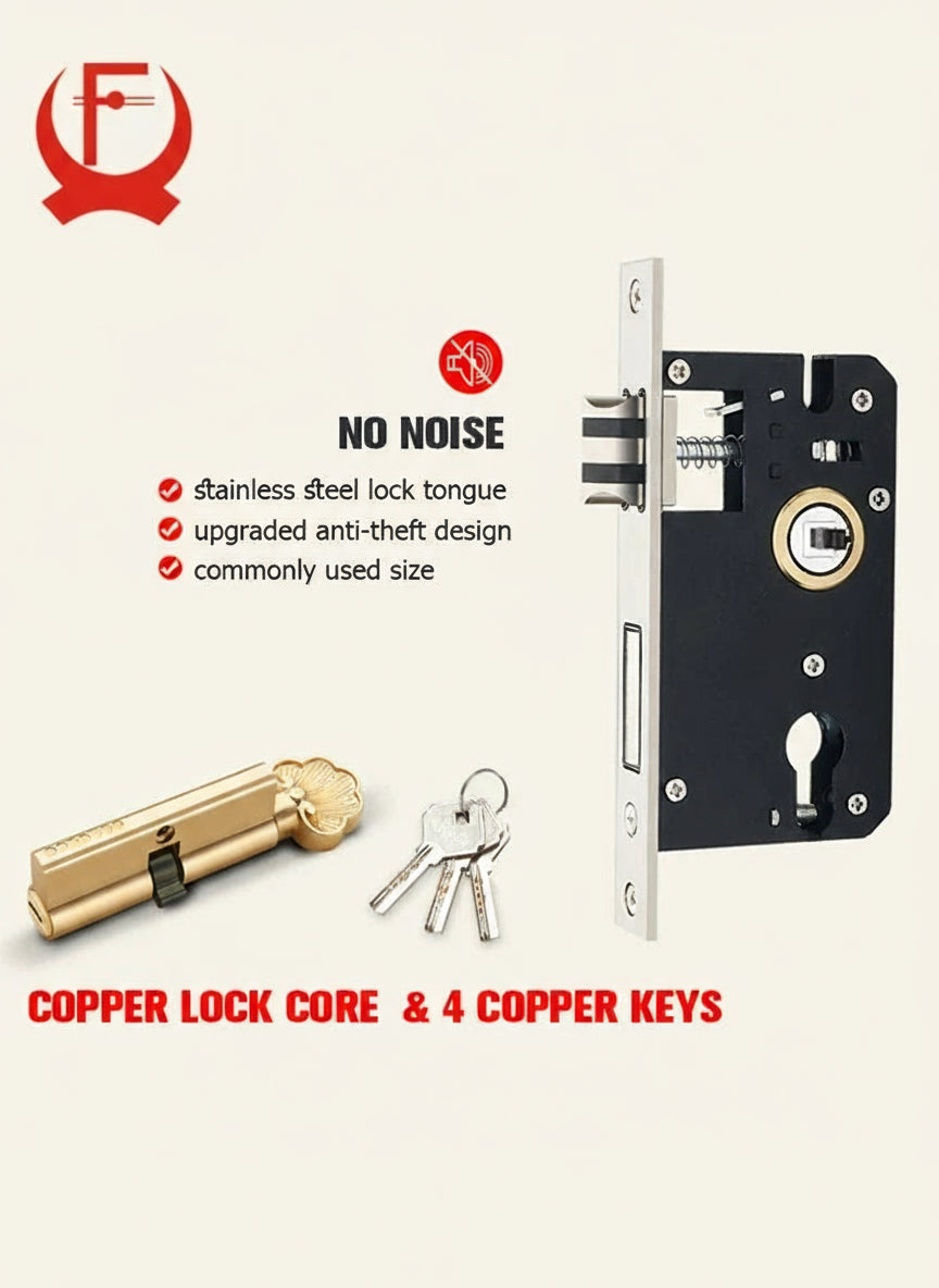 KA European Style Gold Door Locks with Keys Door Handle Ivory White Security Entrance Door Lock Mute Anti-theft Door Hardware