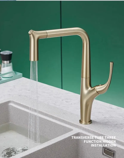 Pull Out Water Filter Tap Brass Crane For Deck Mounted Black  Sink Mixer 3 Way Kitchen Faucet
