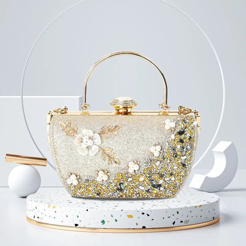 2024 New Arrival Flower Crystal Wedding Bridal Clutch Purse Luxury Designer Women&