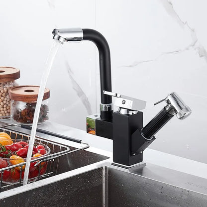 kitchen Sink Faucet Black Deck Mounted Flexible Pull Out Mixer Tap Hot Cold Kitchen Faucet Spring Spout Chrome Silver Faucet