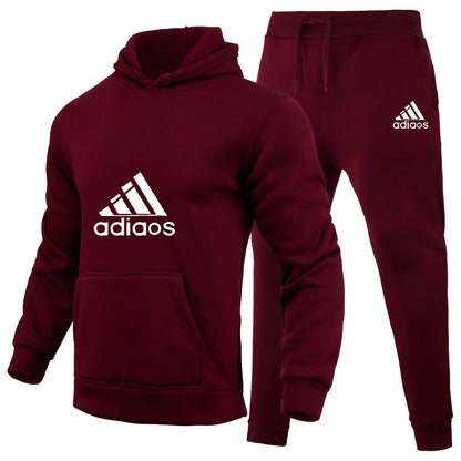 Stylish and trendy fitness jogging loose sportswear set of 2-piece pullover hoodie and long pants for men in autumn and winter