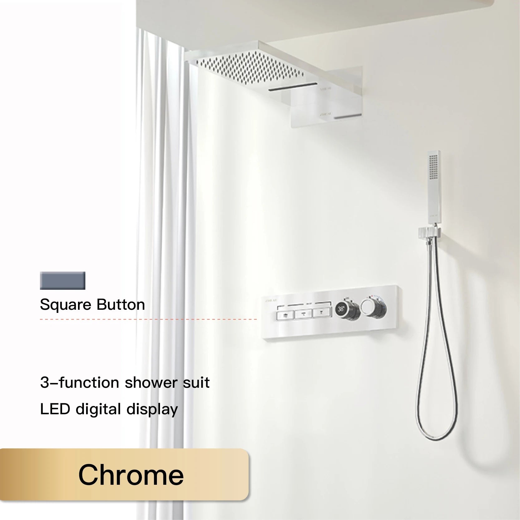 Luxury  black brass shower system wall-mounted LED digital display design Cold &amp; hot dual-control 4-function ceiling shower Tap