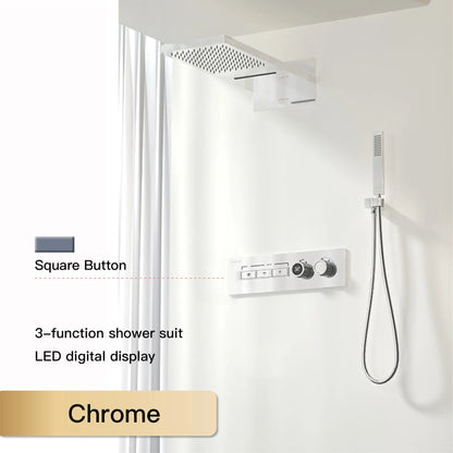 Luxury  black brass shower system wall-mounted LED digital display design Cold &amp; hot dual-control 4-function ceiling shower Tap