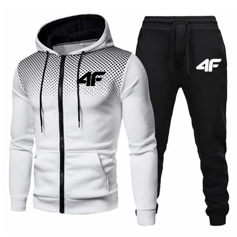 Autumn Winter Mens Tracksuit Jogging Sweatpants 2 Piece Set Sport Zipper Jacket+Running Trousers Suit Casual Printing Clothing