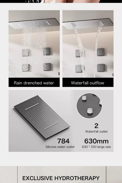 Luxury gun gray brass shower system with ceiling design Hidden LED digital display Dual control of Hot &amp; Cold  bathroom Faucet