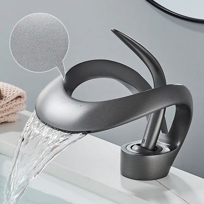 Solid Brass Waterfall Basin Faucet Single Handle Hot Cold Water Mixer Tap For Bathroom Sink