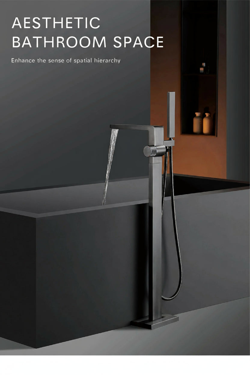 Luxury Black Brass Bathroom Faucet Floor standing Design Single Handle Hot and Cold Water Embedded Design Simple Bathtub Mixer