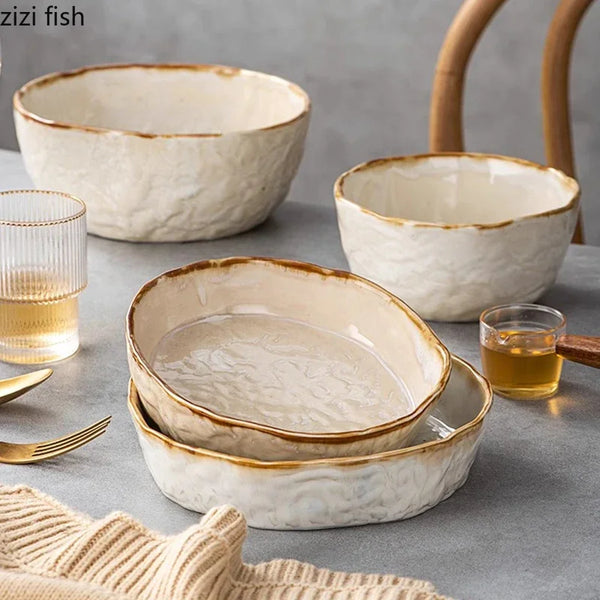 Kiln Changes Ceramic Deep Plate Thick Soup Plate Salad Bowl Pasta Bowl Restaurant Molecular Cuisine Specialty Tableware