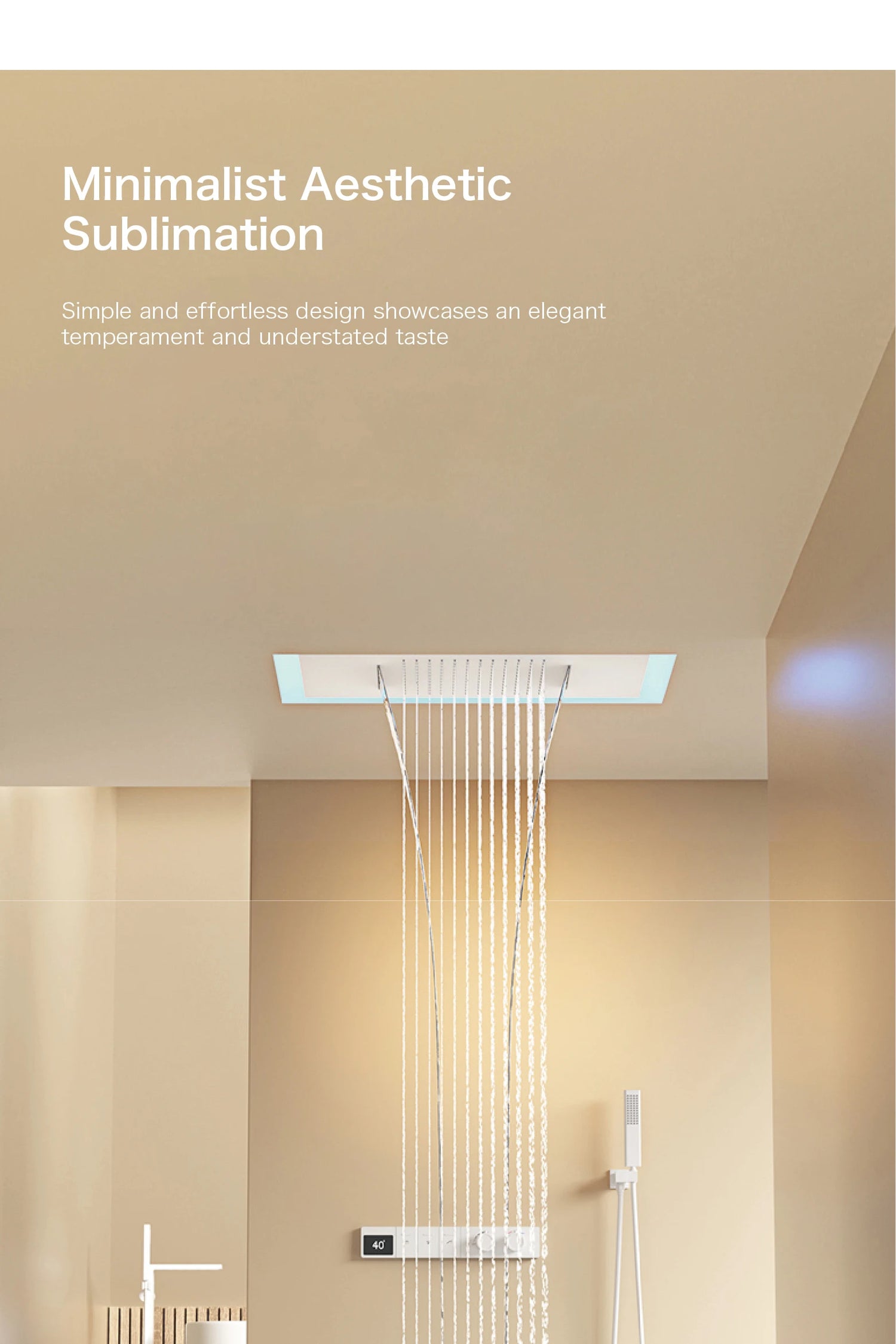 Intelligent digital display luxury white brass shower system with hidden design Dual control of hot &amp; cold Wall mounted faucet