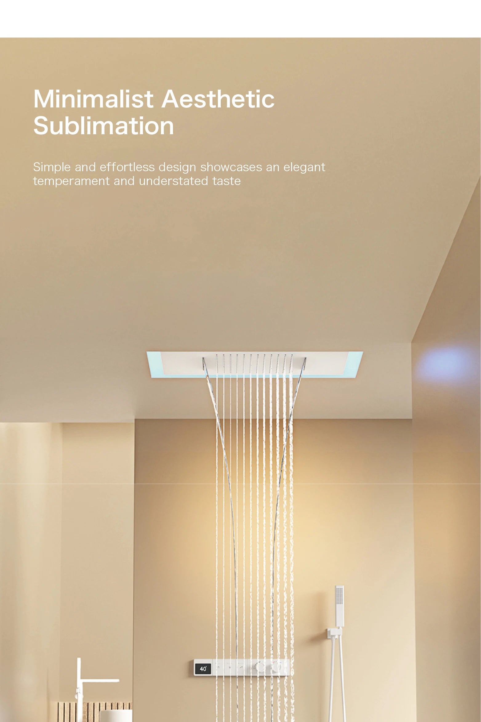 Intelligent digital display luxury white brass shower system with hidden design Dual control of hot &amp; cold Wall mounted faucet