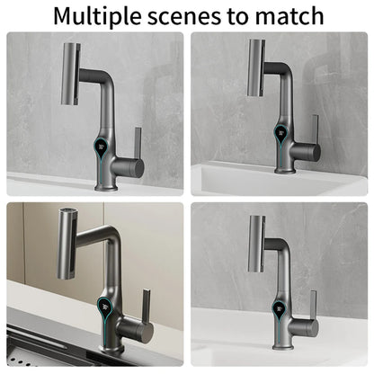 Waterfall Temperature Digital Display Basin Faucet Lift Up Down Stream Sprayer Hot Cold Water Sink Mixer Wash Tap For Bathroom