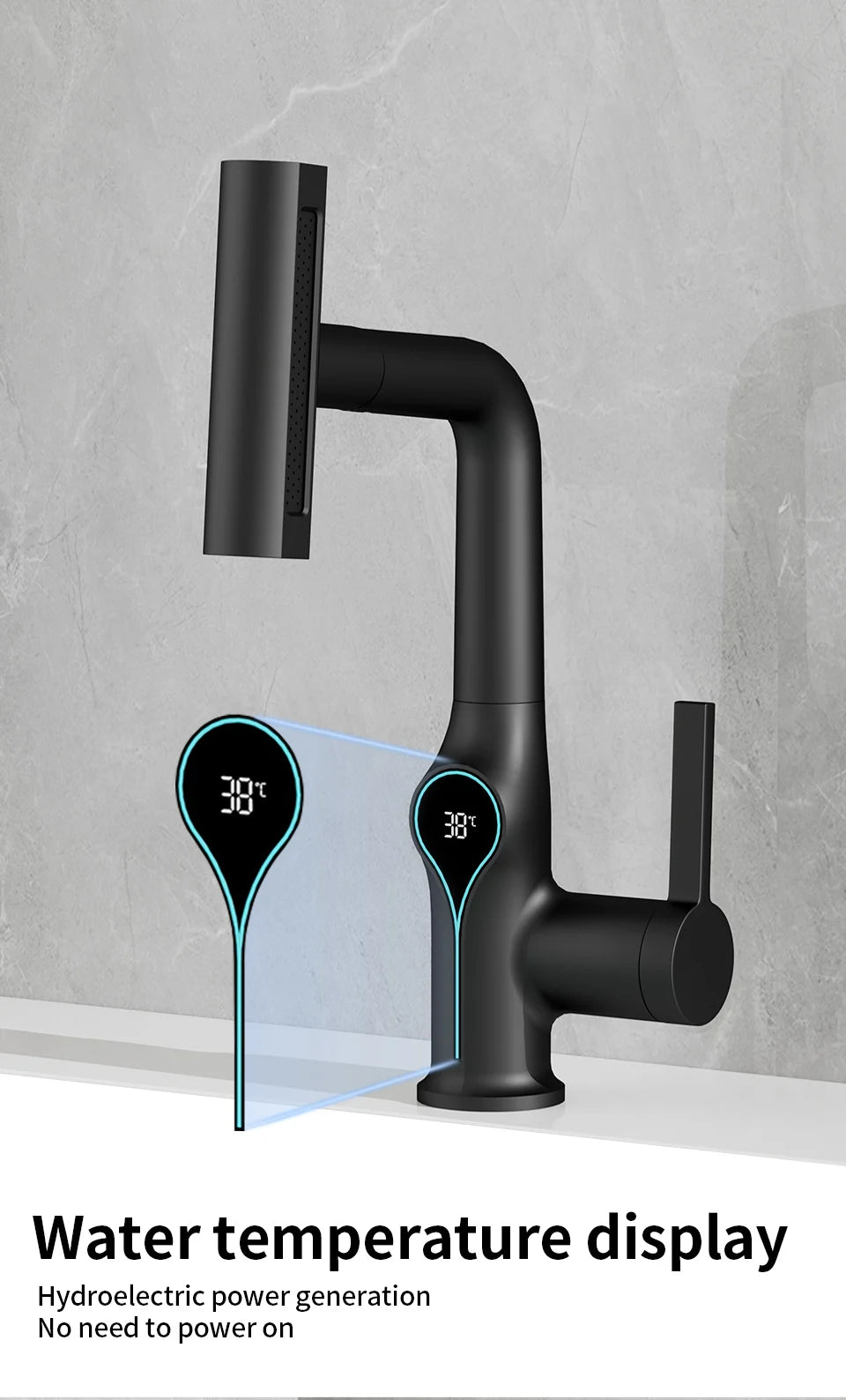 Waterfall Temperature Digital Display Basin Faucet Lift Up Down Stream Sprayer Hot Cold Water Sink Mixer Wash Tap For Bathroom