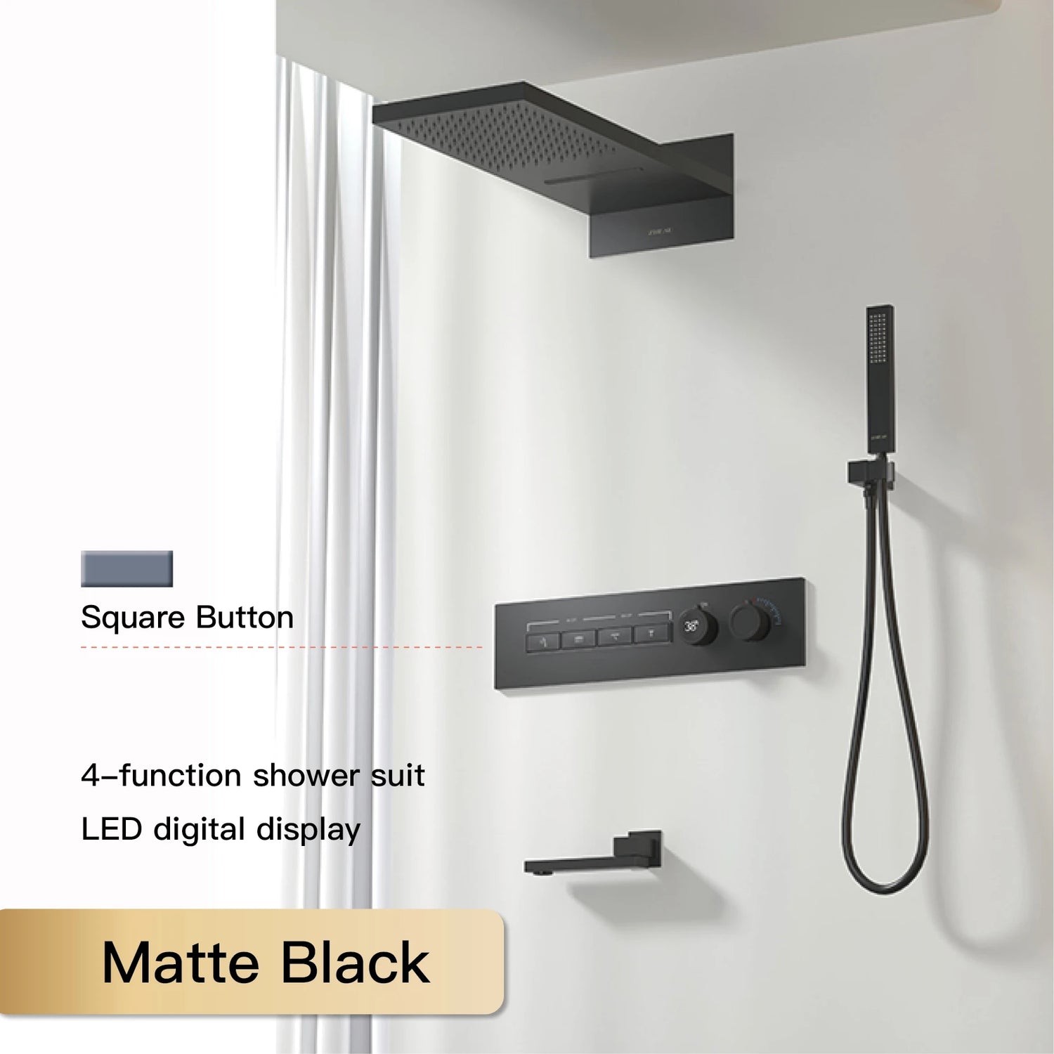 Luxury  black brass shower system wall-mounted LED digital display design Cold &amp; hot dual-control 4-function ceiling shower Tap