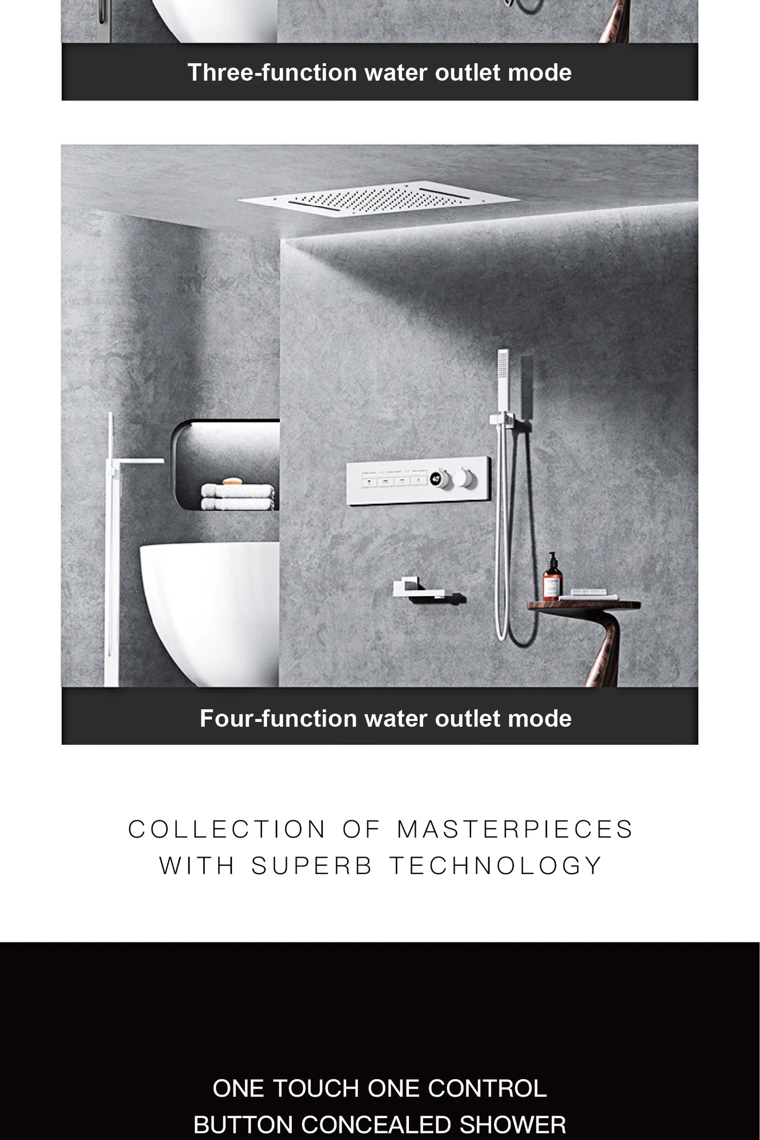 Luxury  black brass shower system wall-mounted LED digital display design Cold &amp; hot dual-control 4-function ceiling shower Tap