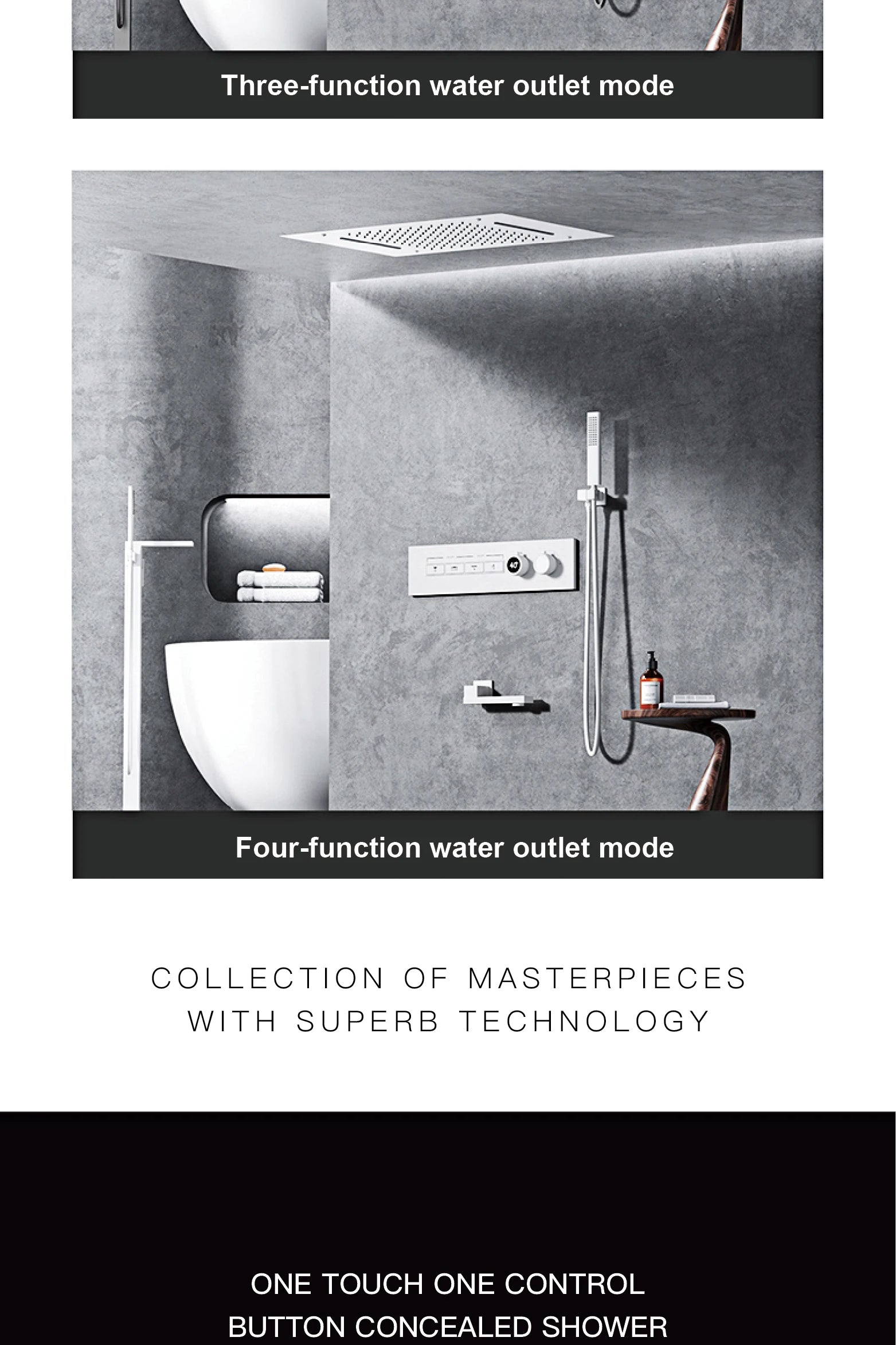 Luxury  black brass shower system wall-mounted LED digital display design Cold &amp; hot dual-control 4-function ceiling shower Tap