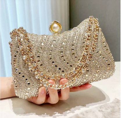 Fine Rhinestone Diamond Inlay Dinner Evening Bag Retro Luxury Gold Silver Blue Small Clutch For Women Wedding Party Shoulder Bag