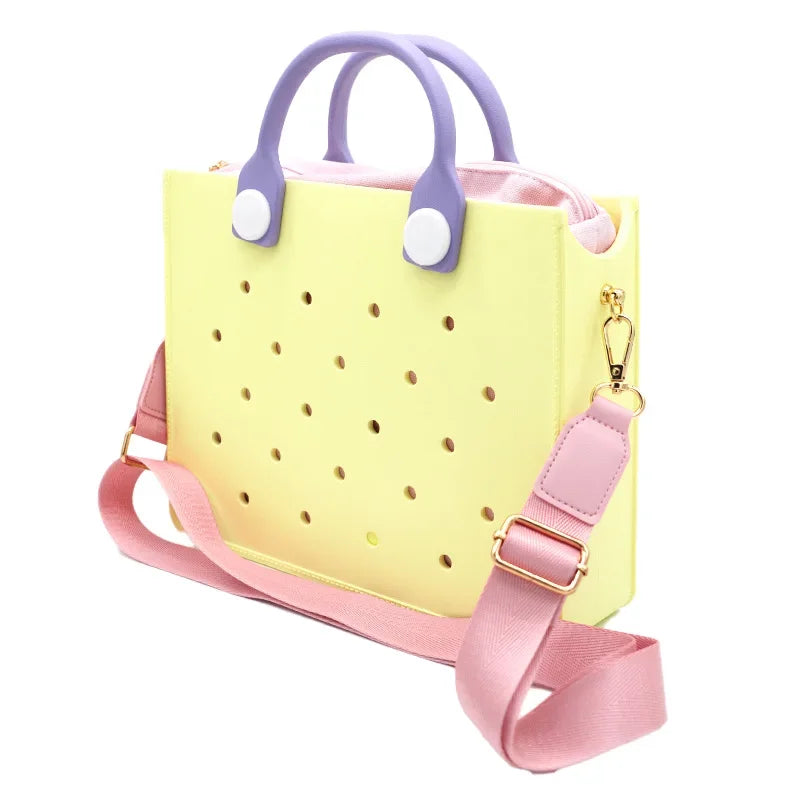Beach Tote Travel Handbag Storage Fashion Storage EVA Large Leather Shoulder Bag for Women Casual Waterproof Bag Hole Fit Charms