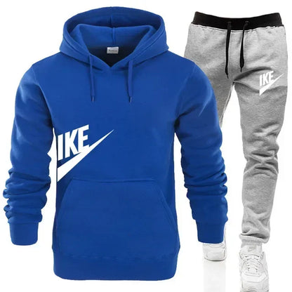 New hooded sports hoodie + 2 sets of sweatpants, fashion printed autumn and winter men&