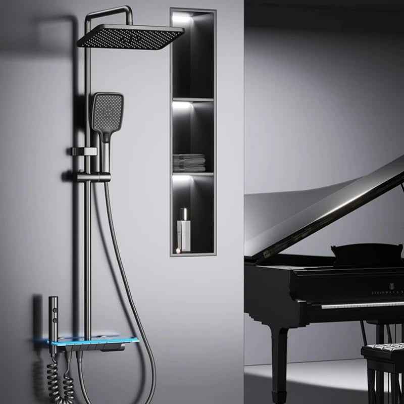 New Shower Set Four-Function Smart Digital Display Shower System Rainfall Pressurized Wall-mounted Piano Key Shower Faucet Set