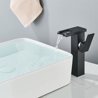 Luxury LED Black Basin Faucet Tall And Short Tap Bathroom Single Handle Cold and Hot Water Flow Produces Electricity