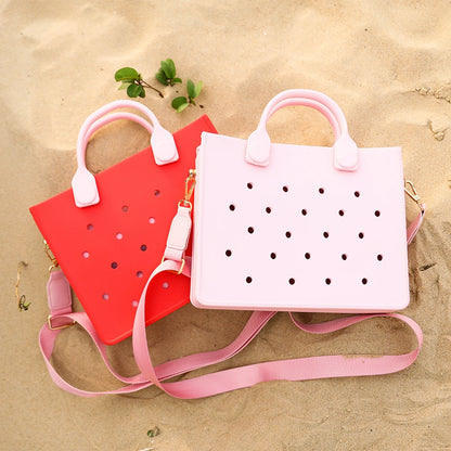 Beach Tote Travel Handbag Storage Fashion Storage EVA Large Leather Shoulder Bag for Women Casual Waterproof Bag Hole Fit Charms